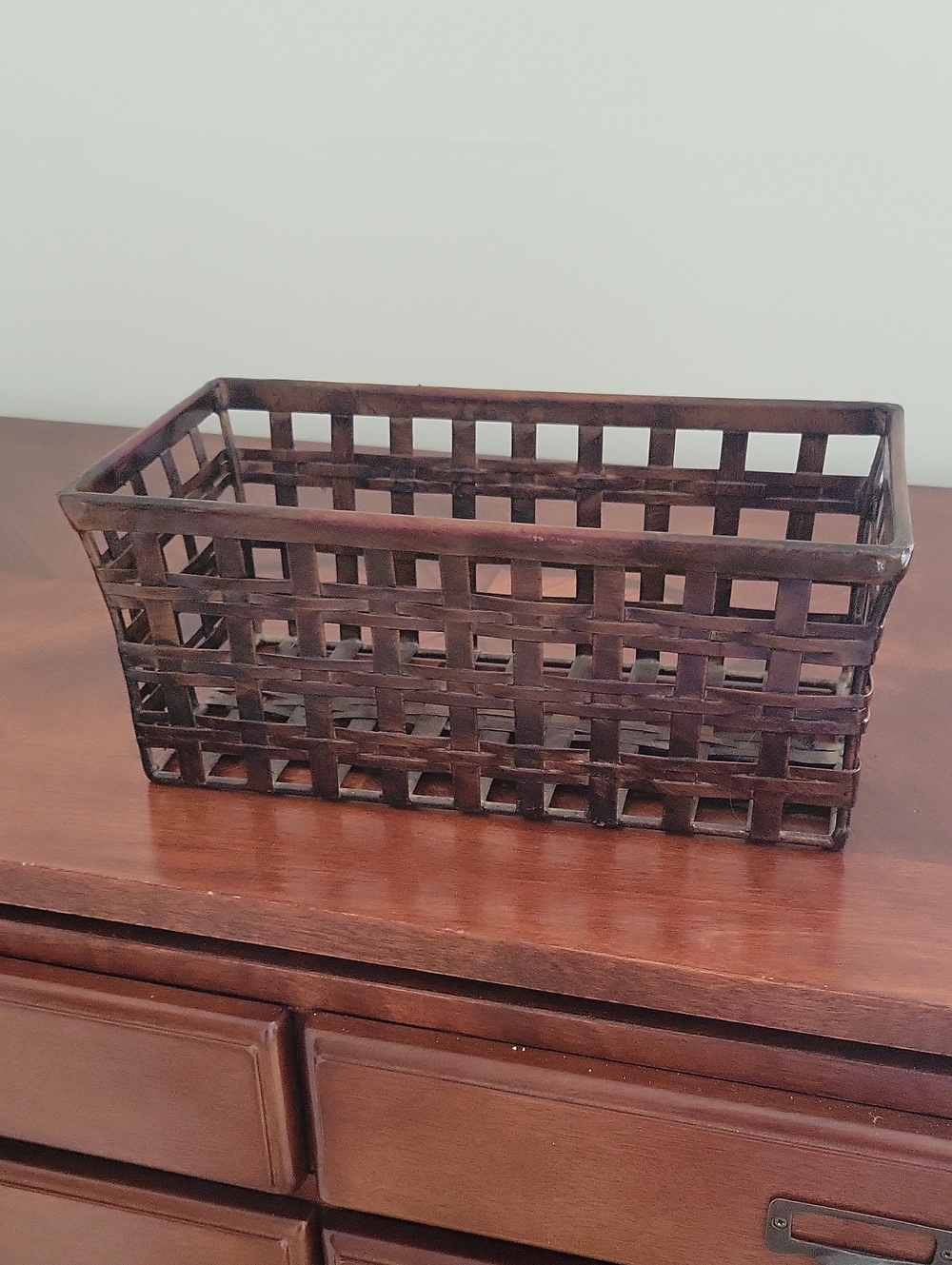 Home Interiors Dark Brown Rectangular Woven Metal Storage Basket